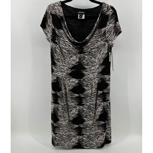 Nueva Zebra Cowl Neck Short Sleeve Sheath Dress Black Brown 10 NWT Canada Party
